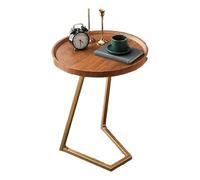 JinZao Tavolino Da Divano A Forma Di C Alto 60 Cm, Piano Rotondo In Legno Da 40/50 Cm Con Scanalature, Tavolino Divano Laterale Salvaspazio Rotondo, Struttura In Acciaio Al Carbonio(G,A)