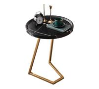 JinZao Tavolino Da Divano A Forma Di C Alto 60 Cm, Piano Rotondo In Legno Da 40/50 Cm Con Scanalature, Tavolino Divano Laterale Salvaspazio Rotondo, Struttura In Acciaio Al Carbonio(A,A)