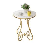 JinZao Tavolino Salotto Bianco E Oro, Tavolino Da Divano Rotondo Moderno, Con Piano In Ardesia, Base In Acciaio Al Carbonio, Resistente, Per Camera Da Letto, Soggiorno E Balcone(A,47X47X60CM)