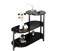 JinZao Tavolino Salotto Bianco, Tavolino Da Divano Nero, Con Ripiano Portaoggetti In Legno A 3 Strati, Piano Del Tavolo Con Impiallacciatura In Marmo, Con 4 Gambe In Acciaio Al Carbonio(A,85X40X62CM)