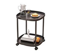 JinZao Tavolino Salotto Con Ruote Da Soggiorno, Tavolino Da Divano Rotondo Piccolo Da Camera Da Letto, Struttura In Acciaio Al Carbonio, Con Due Vassoi, Materiale Plastico PP, 43x43x54CM(B)