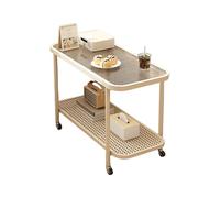 JinZao Tavolino Salotto Con Ruote, Tavolino Da Divano Ad Arco Bianco Crema Da Soggiorno, Struttura In Acciaio Al Carbonio, Con Piano In Vetro Temperato, Resistente All'usura E Ai Graffi(B,60X40X51CM)