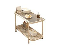 JinZao Tavolino Salotto Con Ruote, Tavolino Da Divano Ad Arco Bianco Crema Da Soggiorno, Struttura In Acciaio Al Carbonio, Con Piano In Vetro Temperato, Resistente All'usura E Ai Graffi(A,80X40X51CM)
