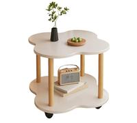 JinZao Tavolino Salotto Con Ruote, Tavolino Da Divano In Legno Rotondo, Piano Tavolo In Legno A Forma Di Doppio Petalo, Per Camera Da Letto E Soggiorno, Marrone, Bianco(C,50X50X48CM)