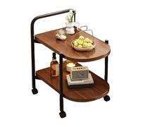 JinZao Tavolino Salotto Con Ruote, Tavolino Da Divano Moderno Curvo, Struttura In Acciaio Al Carbonio, Con Piano In Legno A 2 Strati, Nero, Marrone E Bianco, 59x38x64cm(A,A)