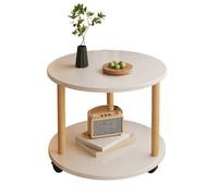 JinZao Tavolino Salotto In Legno Con Ruote, Tavolino Da Divano Rotondo, Con Piano In Legno A Doppio Strato, Per Camera Da Letto E Soggiorno, Marrone, Bianco(C,50X50X48CM)