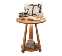 JinZao Tavolino Salotto In Legno Marrone, Tavolino Da Divano Rotondo, Struttura Solida In Legno Di Caucciù Con 2 Ripiani Superiori E Inferiori, Per Camera Da Letto, Soggiorno E Balcone(B,40X40X60CM)