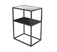 JinZao Tavolino Salotto In Metallo Nero, Tavolino Da Divano Quadrato, Con Piano In Vetro Temperato E Ripiano Portaoggetti, Per Soggiorno, Balcone E Camera Da Letto(A,30X45X54CM)