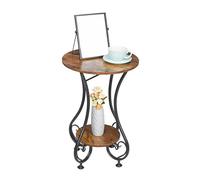 JinZao Tavolino Salotto In Stile Industriale, Tavolino Da Divano Rotondo, Struttura In Acciaio, Con Due Ripiani In Legno, Per Camera Da Letto E Soggiorno(40X40X61CM)