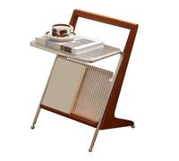 JinZao Tavolino Salotto Moderno In Stile Nordico, Tavolino Da Divano In Legno, Con Piano In Vetro Temperato, Struttura In Legno Massello E Gambe In Acciaio Inox, Per Camera Da Letto E Soggiorno(A)