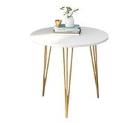 JinZao Tavolino Salotto Moderno In Stile Nordico, Tavolino Da Divano Rotondo Bianco, Con Piano In Legno Massello E Base Triangolare In Metallo, Adatto A Camera Da Letto, Soggiorno E Ufficio(A)