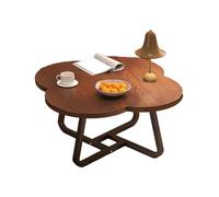 JinZao Tavolino Salotto Moderno Marrone, Tavolino Da Divano Rotondo Da Soggiorno, Piano In Legno Massello E Struttura Inferiore In Acciaio Al Carbonio, Stabile E Resistente(80X80X46CM)