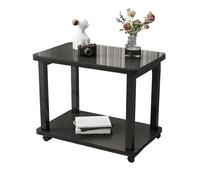 JinZao Tavolino Salotto Nero Con Ruote, Tavolino Da Divano Quadrato Da Soggiorno, Con 2 Ripiani In Legno, Tavolino Con Piano In Vetro Temperato, Struttura In Acciaio Al Carbonio(70X40X50CM)