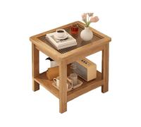 JinZao Tavolino Salotto Quadrato Color Legno Originale, Tavolino Da Divano In Legno Di Caucciù, Con Piano In Vetro Temperato, Resistente Alle Alte Temperature E All'usura(50X35X54CM)