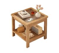 JinZao Tavolino Salotto Quadrato Color Legno Originale, Tavolino Da Divano In Legno Di Caucciù, Con Piano In Vetro Temperato, Resistente Alle Alte Temperature E All'usura(50X50X54CM)