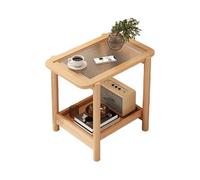 JinZao Tavolino Salotto Quadrato Color Legno Originale, Tavolino Da Divano In Legno Di Caucciù, Con Piano In Vetro Temperato, Resistente Alle Alte Temperature E All'usura(40X35X60CM)