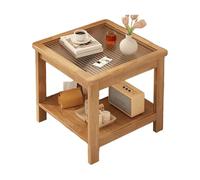 JinZao Tavolino Salotto Quadrato Color Legno Originale, Tavolino Da Divano In Legno Di Caucciù, Con Piano In Vetro Temperato, Resistente Alle Alte Temperature E All'usura(60X60X60CM)