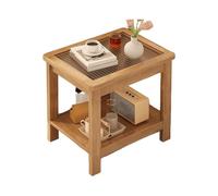 JinZao Tavolino Salotto Quadrato Color Legno Originale, Tavolino Da Divano In Legno Di Caucciù, Con Piano In Vetro Temperato, Resistente Alle Alte Temperature E All'usura(60X35X60CM)