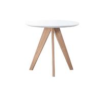 JinZao Tavolino Salotto Rotondo In Legno, Piccolo Tavolino Da Divano Per Soggiorno E Camera Da Letto, Con Piano E Gambe In Legno Massello, Struttura Triangolare, Bianco(B,50X50X45CM)