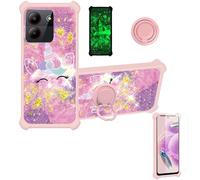 jioeuinly JSF-DJS - Custodia compatibile con Zte Blade A54, con pellicola protettiva in vetro temperato, policarbonato rigido + silicone morbido, supporto ad anello, glitter oro e luminosi, colore: