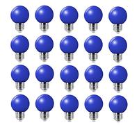 Jiotouhu Confezione da 20 lampadine a LED colorate 2 W E27 G45, lampadine a LED colorate da golf, per decorazione della casa, giardino, feste, matrimoni, Natale, celebrazioni, blu