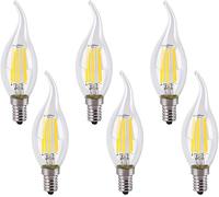 Jiotouhu Confezione da 6 lampadine a LED E14 per lampadari, E14 filamento Retrofit Classic, 6 W, 600 lumen, sostituisce 60 Watt, 6500 K, bianco freddo, filamento lampada, vetro, dimmerabile