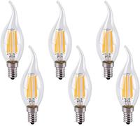 Jiotouhu Confezione da 6 lampadine a LED E14 per lampadari, E14 filamento Retrofit Classic, 6 W, 600 lumen, sostituisce 60 Watt, 2700 K, luce bianca calda, filamento lampada, vetro, dimmerabile