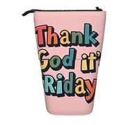 JIPOFD Astuccio con scritta in inglese "Thank God It's Friday", grazioso astuccio con supporto per penne, portatile, per forniture per ufficio