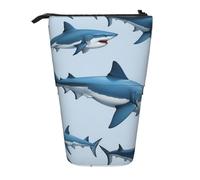 JIPOFD Blue Shark Standing Pencil Case, Cute Stand Up Pen Pouch,Portamatite Portatile,Per Forniture Per Ufficio, Nero, One Size, Alla moda