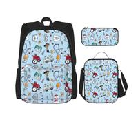 JIPOFD Cartoon Tools Zaino con borsa per il pranzo e astuccio portamatite Zaino grande capacità con borsa per il pranzo, nero, One Size, Nero , taglia unica