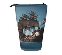 JIPOFD Cool Pirate Ship Standing Pencil Case, Cute Stand Up Pen Pouch,Portamatite Portatile, Per Forniture Per Ufficio