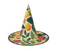 JIPOFD hojas tropicales y flores Halloween strega costume accessorio cappello a punta cappello da strega pieghevole cappelli di Halloween 2 pezzi