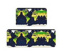 JIPOFD Set di 2 tappetini da cucina con mappa del mondo di Natale, tappetini da cucina imbottiti per pavimento, tappetino comodo per stare in piedi
