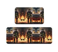 JIPOFD Set regalo di 2 tappetini da cucina con pompiere e fiamme di Natale, tappetini da cucina imbottiti per pavimento, tappetino comodo per stare in piedi