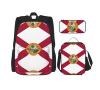 JIPOFD Zaino con bandiera della Florida, set con borsa per il pranzo e astuccio di grande capacità, con borsa per il pranzo, Nero , Taglia unica