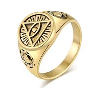 JIPSJICI Anello in acciaio inossidabile con sigillo con occhio di dio che vede tutto l'occhio di Horus, per uomo e donna, Metallo, Nessuna pietra preziosa