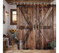 Jipusai Set di tende da doccia rustiche per porta del fienile, accessorio per il bagno, tende da bagno in stile rustico, tende da bagno in tessuto impermeabile con ganci 178 x 183 cm