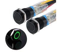 JIQI 2 × 12 mm Interruttore a pulsante a scatto da 12V a 24V 2A Interruttore a pulsante in metallo nero a scatto impermeabile Interruttore ON/OFF a scatto illuminato a LED con IP66 1NO (verde)