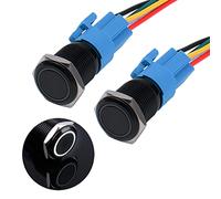 JIQI 2 × 16mm Interruttore a pulsante a scatto da 12V a 24V 3A IP66 1NO 1NC Interruttore a pulsante in metallo nero a scatto impermeabile Pulsante a scatto on/off precablato illuminato a LED (Bianco)