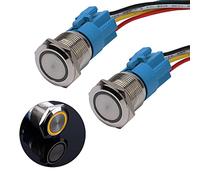 JIQI 2 × 19 mm da 12V a 24V 3A Interruttore a pulsante precablato autobloccante con spia LED IP66 1NO1NC Interruttore a pulsante impermeabile a scatto in metallo per caravan per yacht (giallo)