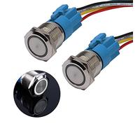 JIQI 2 × 19 mm da 12V a 24V 3A Interruttore a pulsante precablato autobloccante con spia LED IP66 1NO1NC Interruttore a pulsante impermeabile a scatto in metallo per caravan per yacht (Bianco)