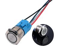 JIQI 22 mm da 12V a 24V 5A Interruttore a pulsante precablato autobloccante con spia LED IP66 1NO1NC Interruttore a pulsante impermeabile a scatto in metallo per caravan per yacht (Bianco)