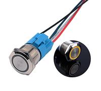 JIQI 22 mm da 12V a 24V 5A Interruttore a pulsante precablato autobloccante con spia LED IP66 1NO1NC Interruttore a pulsante impermeabile a scatto in metallo per caravan per yacht (giallo)