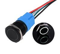 JIQI 22mm Interruttore a pulsante a scatto da 12V a 24V 5A IP66 1NO 1NC Interruttore a pulsante in metallo nero a scatto impermeabile Pulsante a scatto on/off precablato illuminato a LED (Bianco)