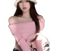 Jiqoe Camicia da donna alla moda con spalle scoperte e orlo diviso, a maniche lunghe, adatta per shopping, feste e viaggi, rosa, S/XL