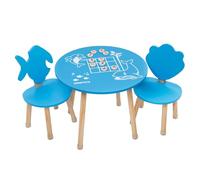 JIRAFFITY Tavolino bambini con sedie - Set legno con gioco del tris, design marino divertente per cameretta | Sedie legno comode e sicure, facile da montare, ideale da 2 a 6 anni