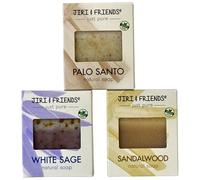 Jiri & Amici - Set di 3 Saponi Naturali al 100% Vegani - Palo Santo, Salvia Bianca e Sandalo - Lussuoso Bagno Aromatico - Fatto a Mano | Idratante | Delizia Purificante