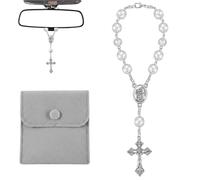 JIRVEX 1 pezzo rosario cattolico auto per specchietto retrovisore con croce di San Cristoforo argento collana rosario talismano per automobilisti decorazione specchietto interno regalo