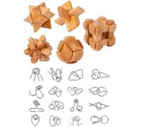 JIRVEX Set di 21 Rompicapo e Tangram in Legno e Metallo, Giochi di Logica per Adulti e Bambini, Regalo Ideale per Stimolare la Mente