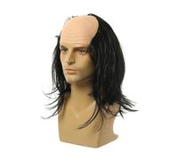 JISADER Parrucca Calva, Cosplay di Halloween, Circonferenza della Testa 58~60 cm, Parrucca da Festa in Costume Parrucca da Scienziato calvizie per Feste, Capelli Lisci Neri